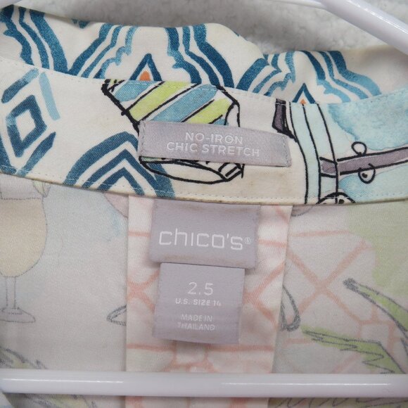 Chico's Shirt Womens Size 14 No-Iron Chic Stretch Beach Travel Print Tunic - Picture 6 of 10